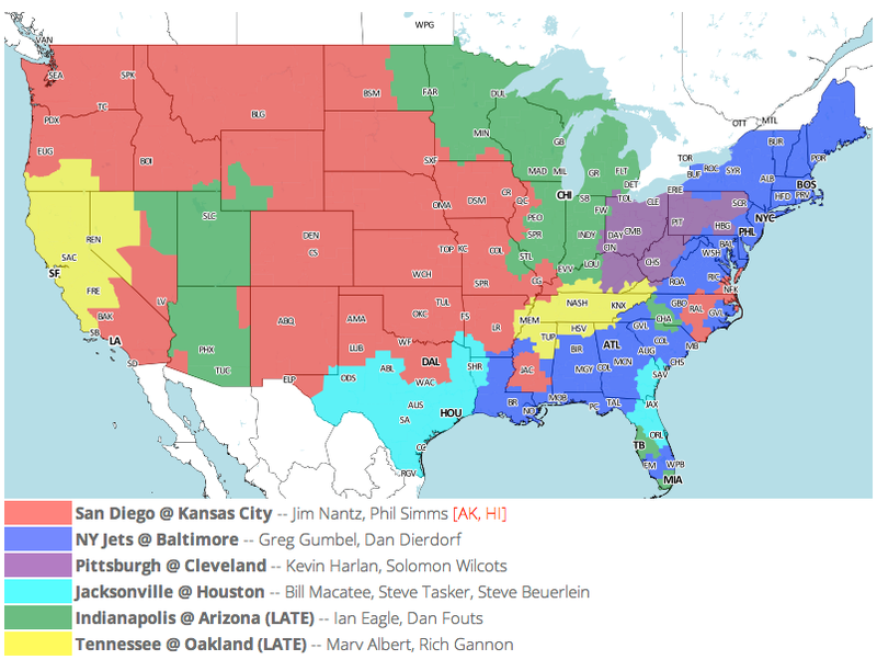 Illustration for article titled Which TV Market's Getting Screwed Today? Your Week 12 NFL Viewing Maps